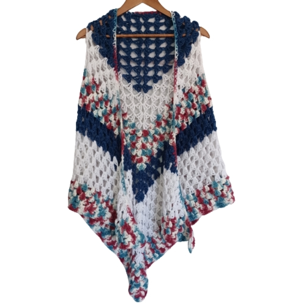 HandMade Hand Knitted Shaw Wrap Drape Shrug Poncho Cover Sweater Shirt Top